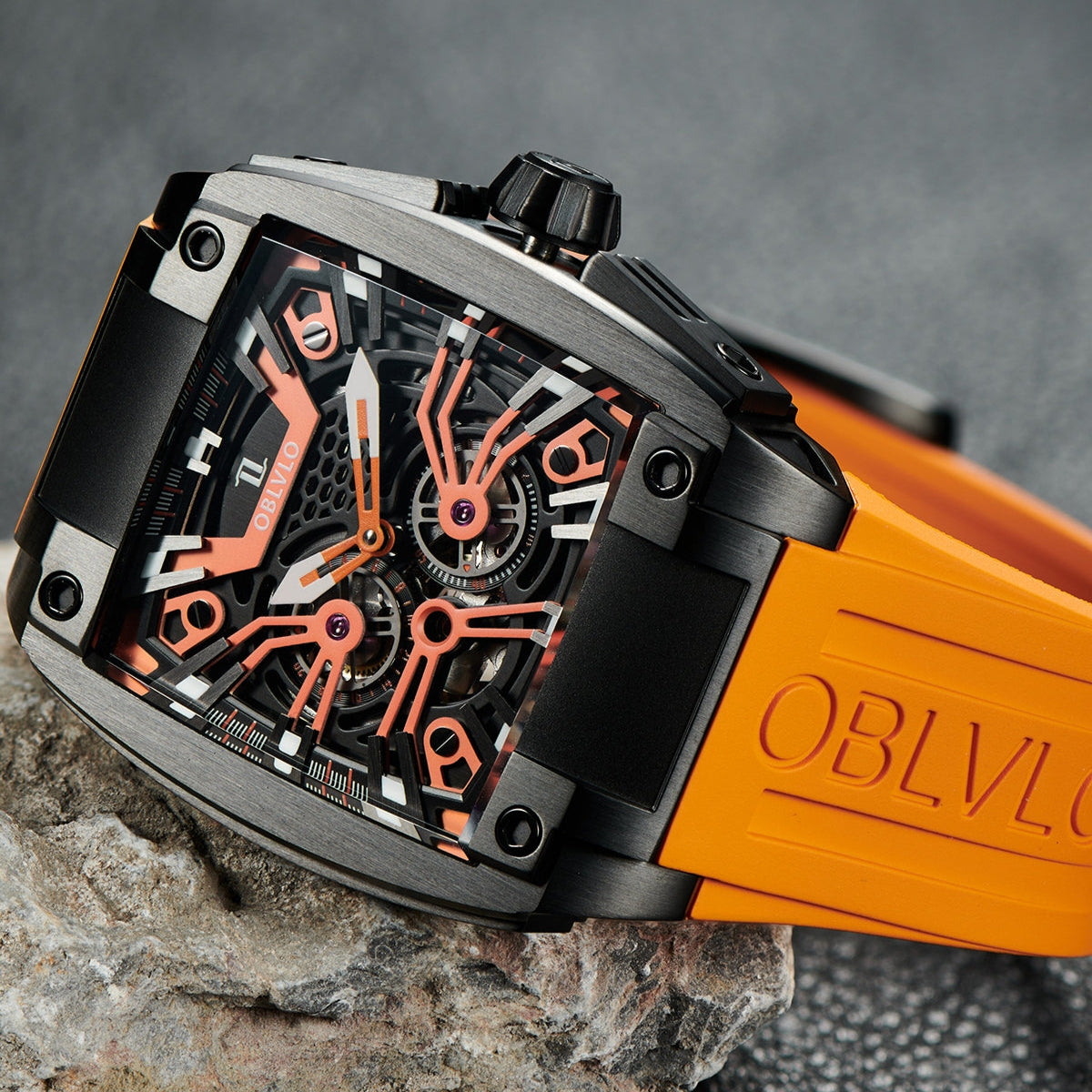 OBLVLO | Men's Large Dial Square Openwork Mechanical Watch Tourbillon