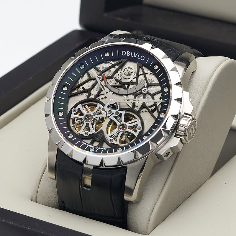 OBLVLO | Men's Watch With Double Tourbillon Power Reserve Display